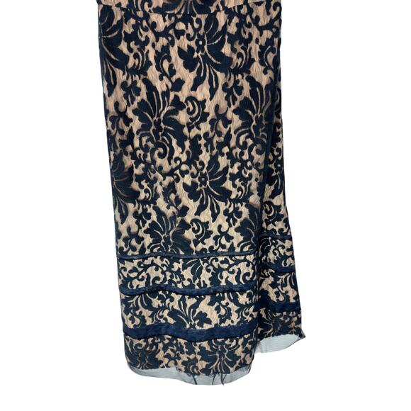 Tadashi Shoji Dress Navy Nude Embroidered Lace Formal Maxi Evening Gown Size 6 - Picture 4 of 15